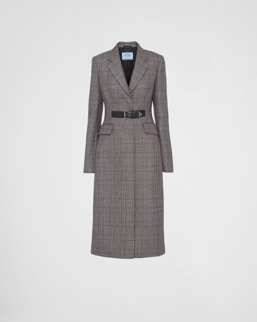 Prada Gray Galles Wool Coat With Leather Belt