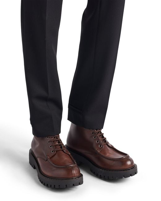Prada Brown Laced Leather Booties for men