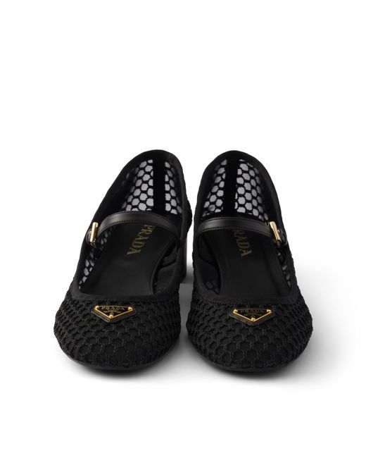 Prada Black Low Heel Mesh Fabric Ballerinas