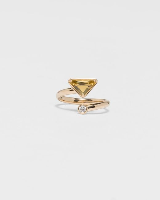 Anello Contrarié Eternal Gold In Oro Giallo Con Diamante E Quarzo Verde di Prada in White