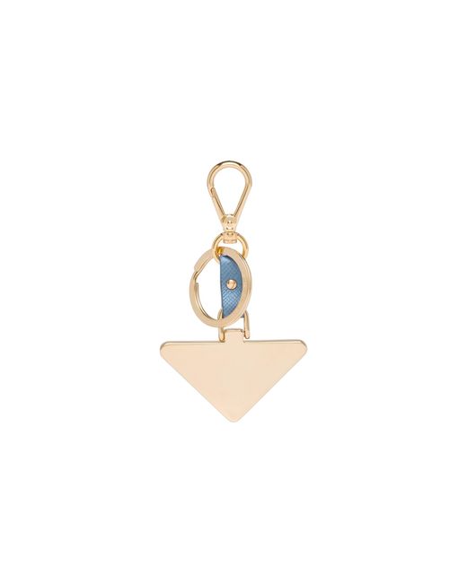 Prada Blue Saffiano Leather And Metal Keychain