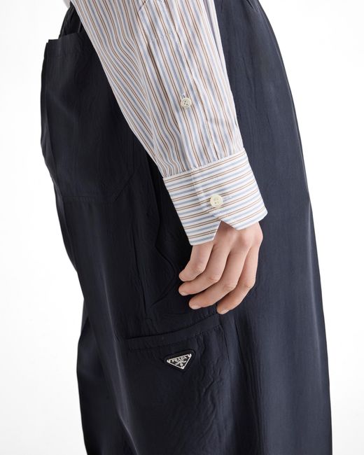 Prada White Embroidered Striped Poplin Shirt