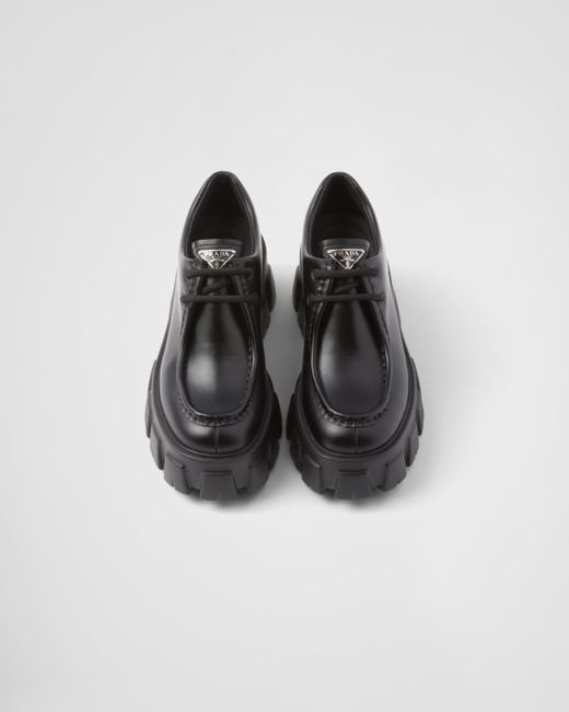 Prada Black Leather Monolith Lace-up Loafers 55