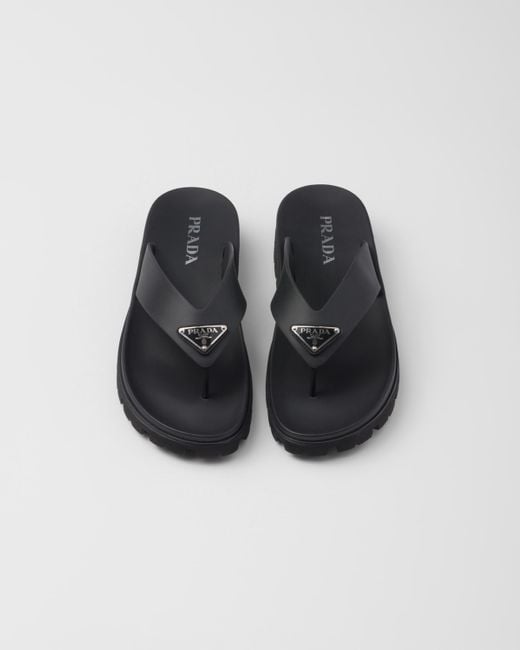Prada Black Rubber Thong Sandals for men