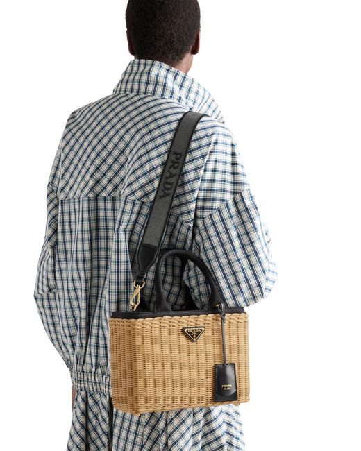 Prada Multicolor Medium Wicker And Canvas Tote Bag