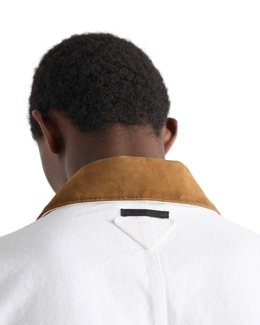 Prada White Leather-Trimmed Canvas Jacket for men