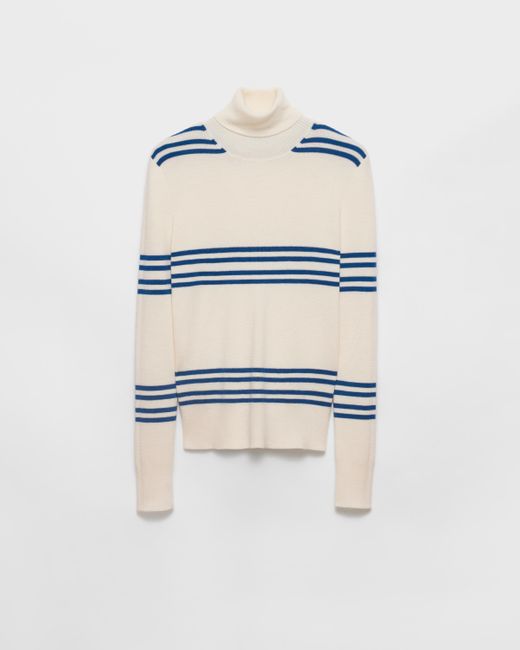 Pull À Col Roulé En Laine À Rayures Prada en coloris White