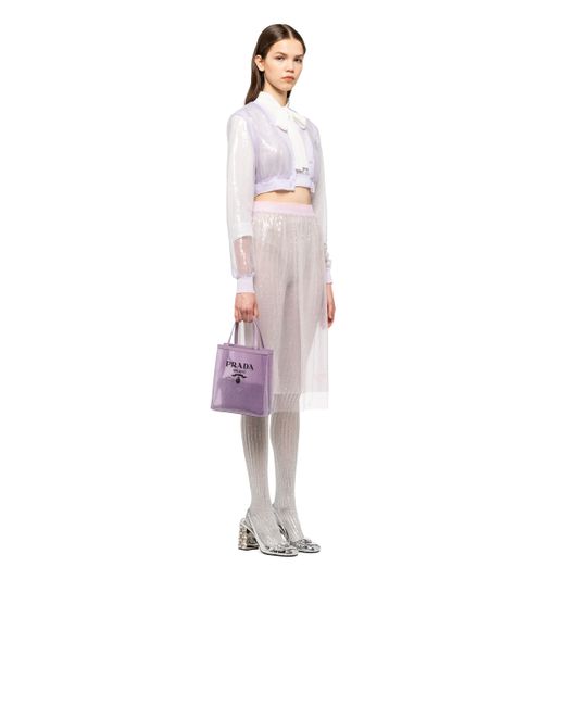 prada small sequined mesh tote bag