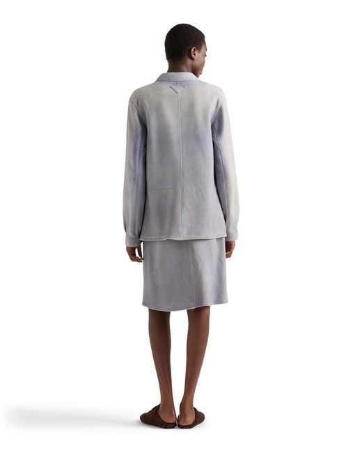Prada Gray Buttoned Suede Skirt, Sky