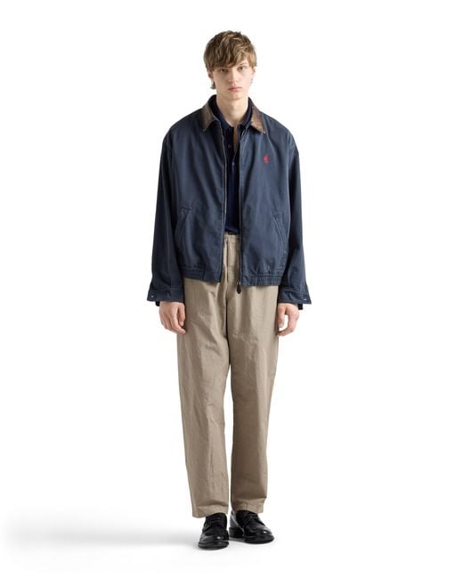Prada Blue Cotton Jacket With Leather Details for men