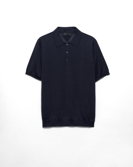 Prada Blue Cashmere And Silk Polo Shirt for men