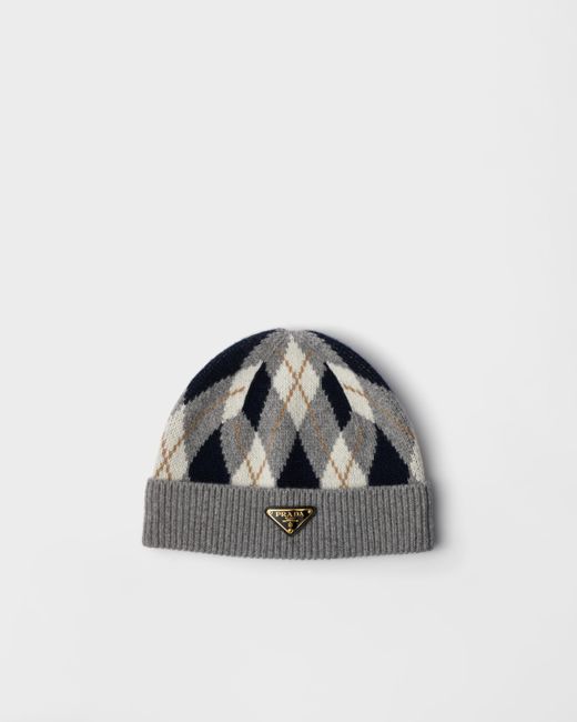 Prada Women's Gray Argyle Knit Beanie