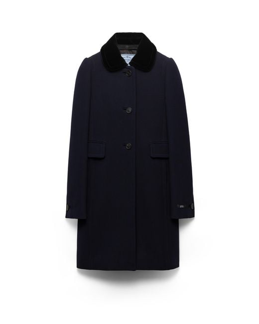 Prada Blue Single-Breasted Natté Fabric Coat