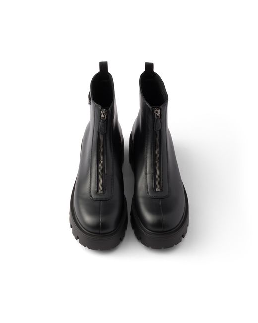 Prada Black Leather Zipper Booties