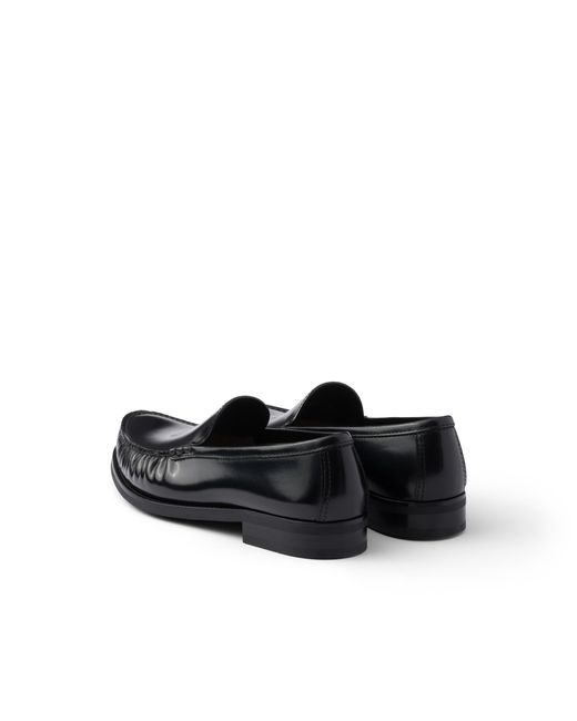 Prada Black Brushed Leather Loafers, Size 5,5 for men