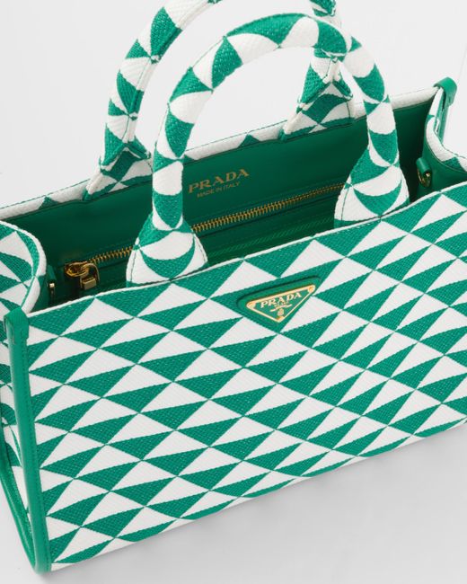 Prada Green Small Symbole Embroidered Fabric Handbag