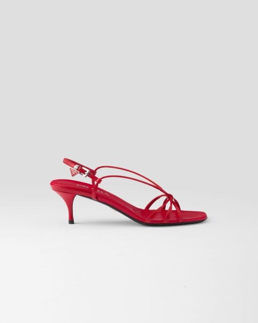 Prada Red Heeled Leather Sandals