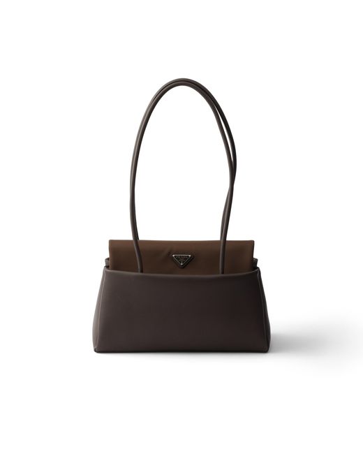 Prada White Passage Medium Leather Bag With Re-Nylon Flap