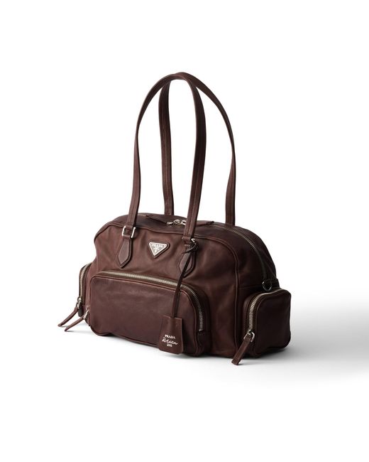 Prada Brown Large Washed Leather Top-Handle Bag