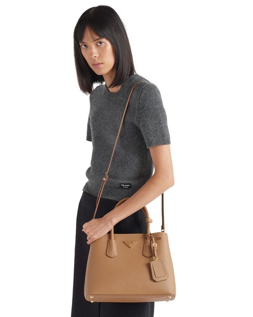 Prada Natural Small Saffiano Leather Double Bag
