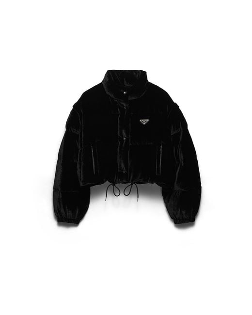 Prada Black Convertible Cropped Velvet Down Jacket
