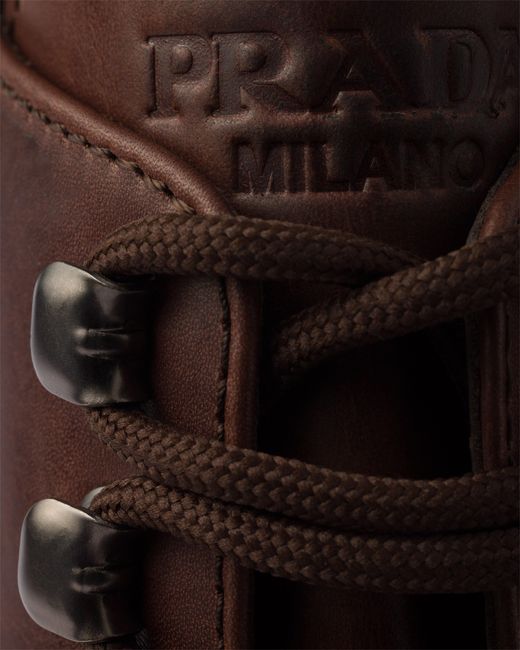 Prada Brown Laced Leather Booties for men