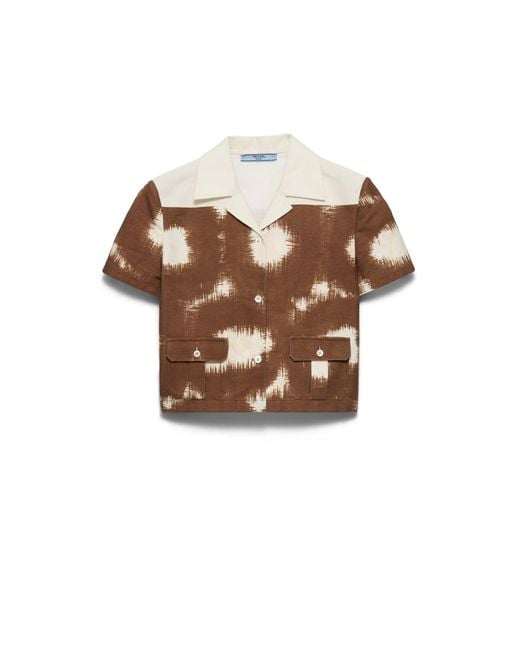 Prada Brown Printed Canvas Shirt, Tobacco