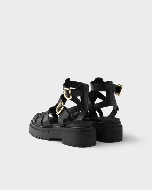 Prada Black Leather Sandals With Ankle Straps