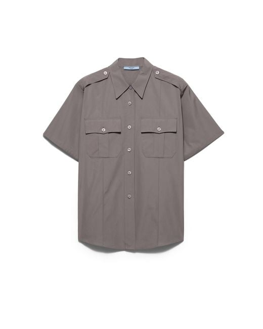 Prada Gray Short-Sleeved Poplin Shirt