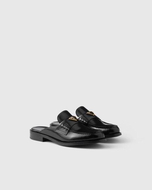 Prada Black Brushed Leather Mules