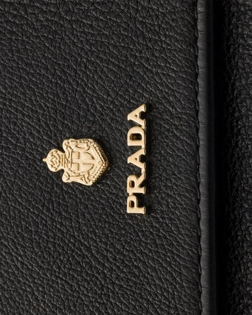 Prada Black Leather Wallet With Shoulder Strap