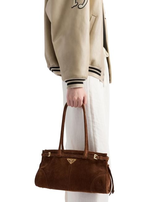 Prada Brown Bonnie Medium Suede Handbag