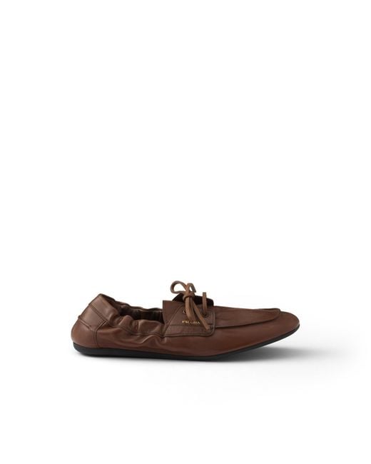 Prada Brown Shuffle Antiqued Leather Boat Shoes