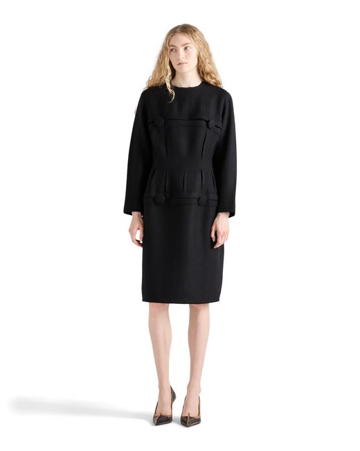 Prada Black Chevron Wool Dress With Belt