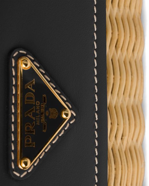 Prada White Small Wicker And Leather Shoulder Bag