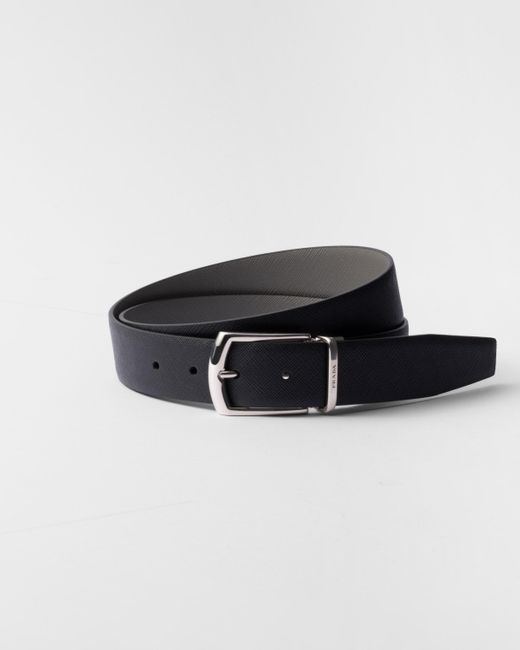 Prada Black Reversible Saffiano Leather Belt for men