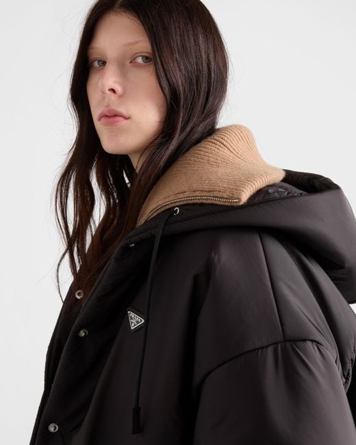 Prada Black Leichter Regenmantel Aus Re-Nylon