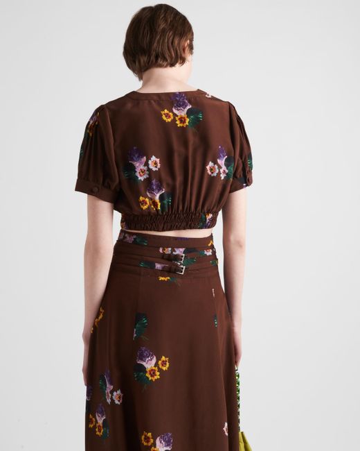 Prada Brown Printed Pongee Midi-Skirt