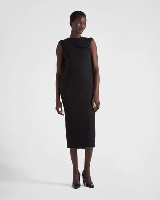 Prada Black Natté Gabardine Midi-dress