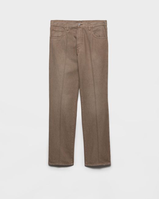 Prada Brown Five-Pocket Washed Denim Jeans for men