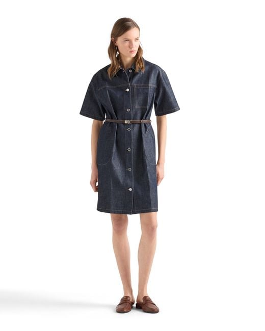 Prada Blue Belted Denim Dress