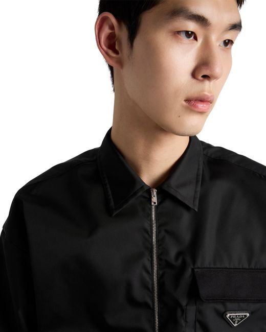 Prada Black Re-Nylon Zip-Up Oversized Shirt for men