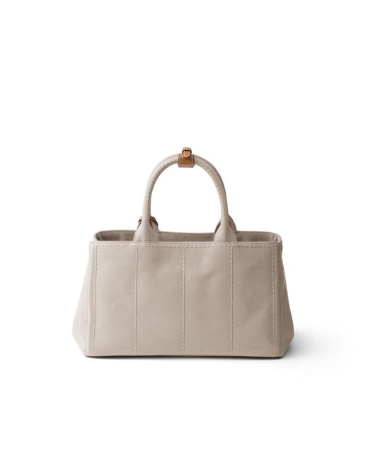 Prada White Jardinière Large Cotton Canvas Handbag, Natural