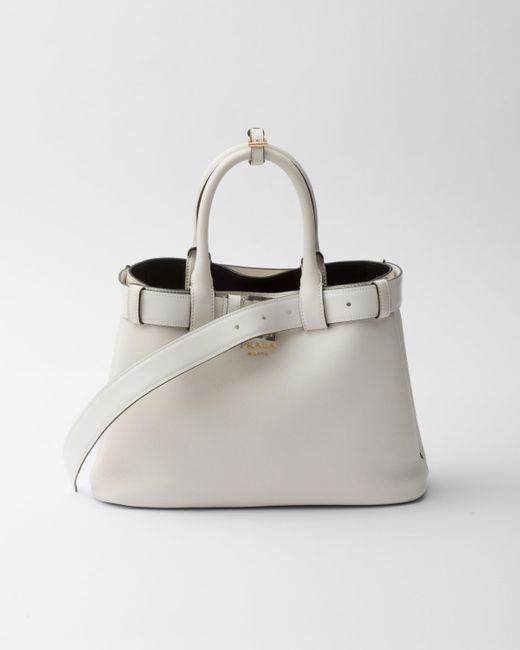 Prada Gray Buckle Medium Leather Handbag With Belt