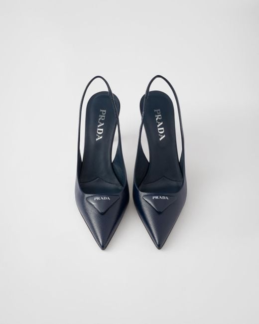 Prada Blue Slingback-Pumps Aus Saffiano-Lackleder
