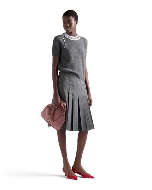 Prada Gray Rush Stitch Pleated Skirt