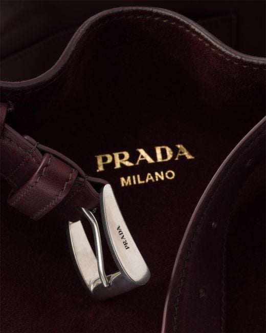 Prada White Buckle Belted Suede Bucket Bag
