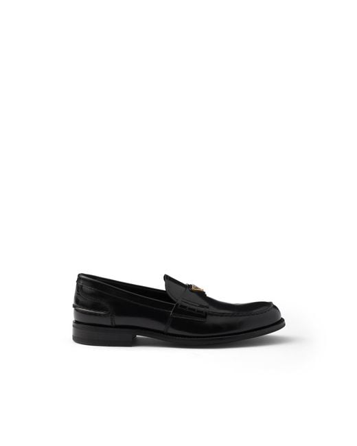 Prada Black Brushed Leather Loafers, Size 5 for men