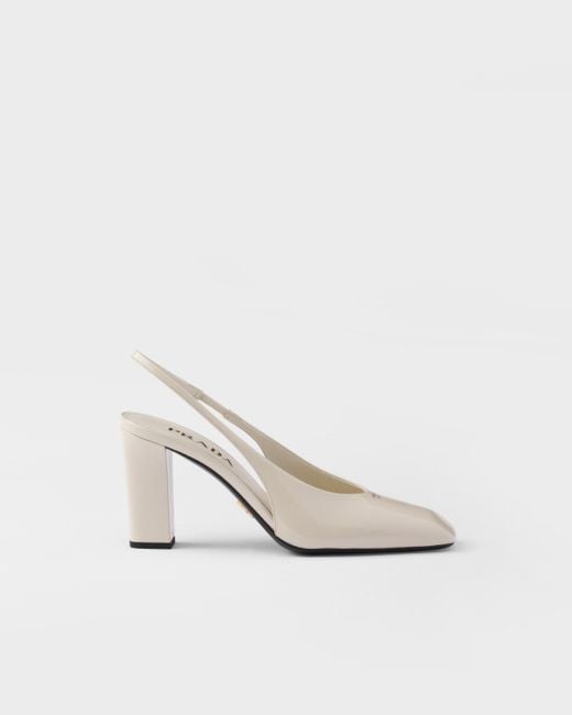 Prada White Slingback-Pumps Aus Lackleder