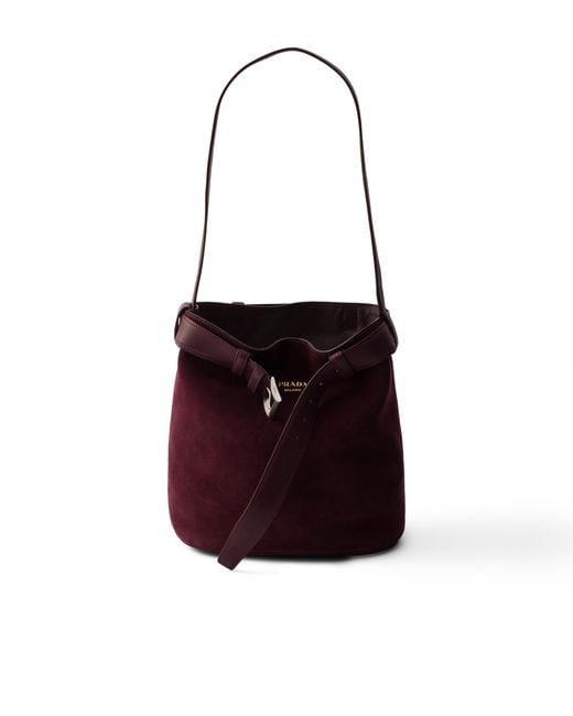 Prada White Buckle Belted Suede Bucket Bag